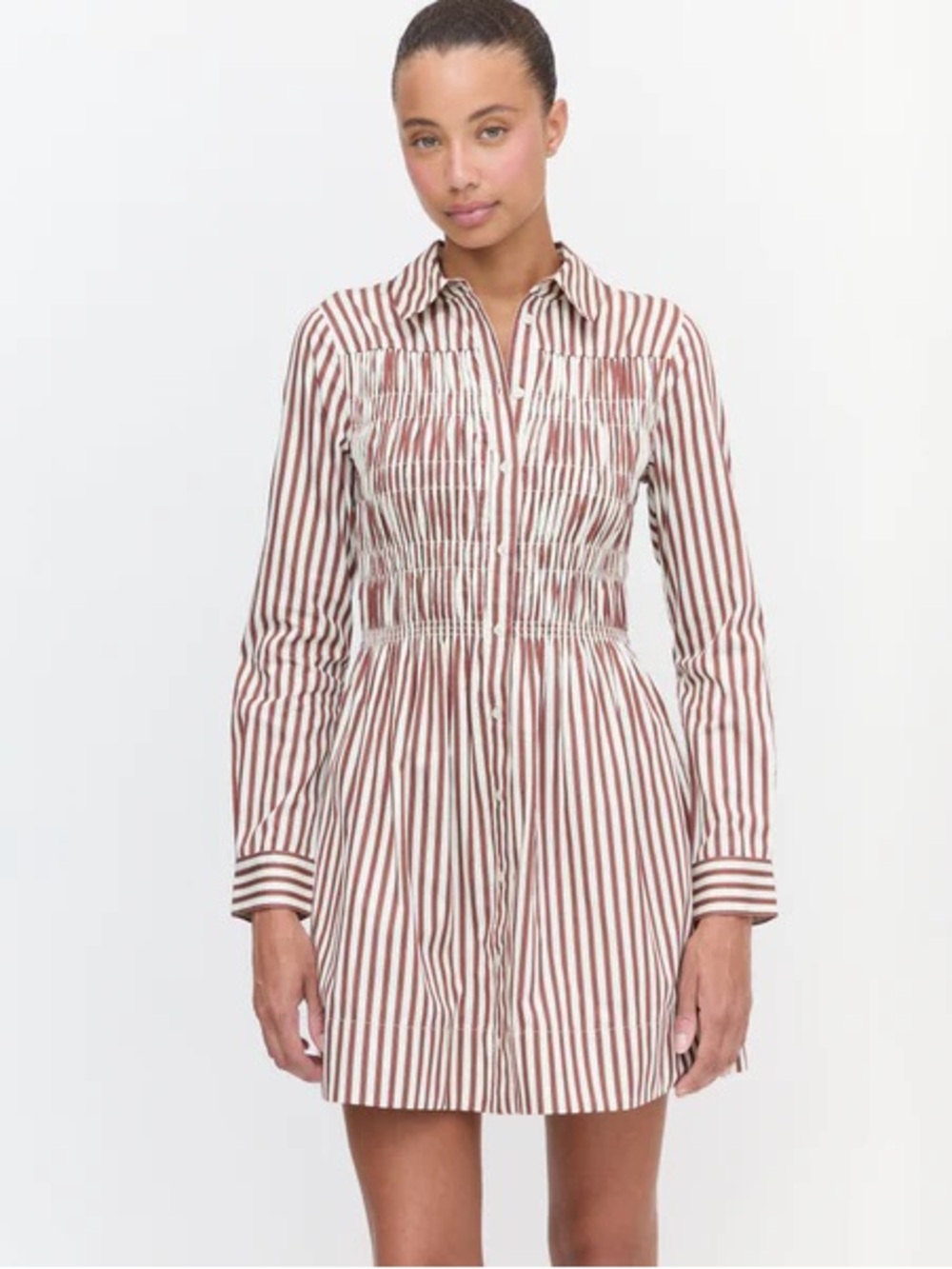 Hill House Mira Striped Shirt Dress Rust Small